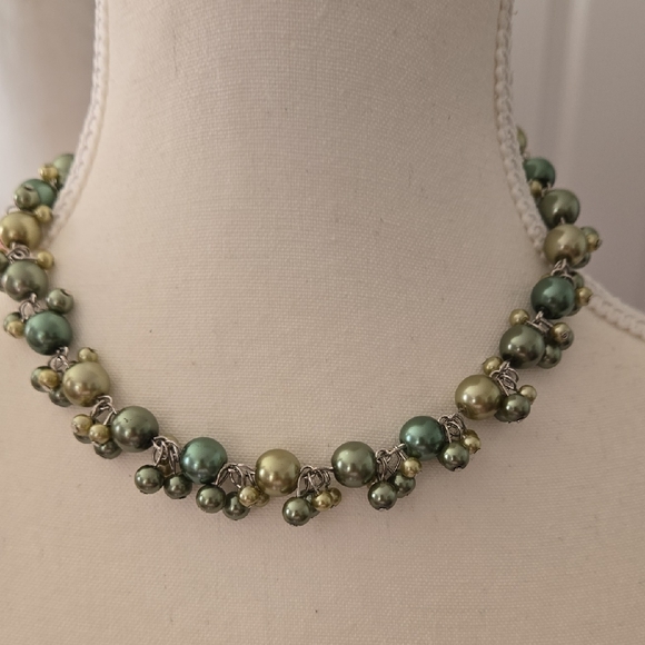 Bocar Jewelry - Chic Green Faux Pearl Cluster Statement Necklace